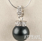 black 16mm sea shell bead pendant necklace with shinning crystal rhinestone