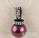 purple 16mm sea shell bead pendant necklace with shinning colorful rhinestone