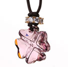 Wholesale Summer New Released Light Purple Austrian Crystal Four Leaf Clover Pendant Necklace with Dark Brown Leather