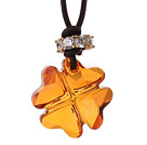 Wholesale Summer New Released Champagne Austrian Crystal Four Leaf Clover Pendant Necklace with Dark Brown Leather