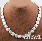 Rectangle Shape White Rebirth Pearl Necklace with Heart Toggle Clasp