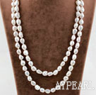 Long Style 10-11mm White Baroque Freshwater Pearl Beaded Necklace