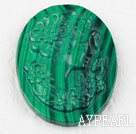 Oval Shape Natural Malachite Carved Pendant