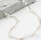 Classic Design White Freshwater Pearl Tin Cup Necklace with Lobster Clasp