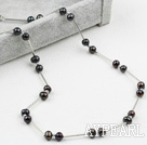 Classic Design Black Freshwater Pearl Tin Cup Necklace with Lobster Clasp
