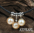 Classic Design Pink Freshwater Pearl Pendant Necklace with Black Leather