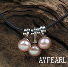 Classic Design Purple Freshwater Pearl Pendant Necklace with Black Leather