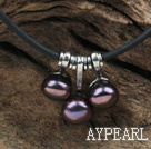 Classic Design Black Freshwater Pearl Pendant Necklace with Black Leather