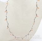 New Design Pink Freshwater Pearl Necklace with Metal Chain