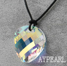 Simple Design White with Colorful Faceted Austrian Crystal Potato Chips Shape Pendant with Leather Chain