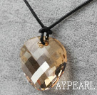 Simple Design Golden Champagne Color Faceted Austrian Crystal Potato Chips Shape Pendant with Leather Chain