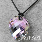 Simple Design Purple with Colorful Faceted Austrian Crystal Potato Chips Shape Pendant with Leather Chain