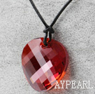 Simple Design Red Faceted Austrian Crystal Potato Chips Shape Pendant with Leather Chain