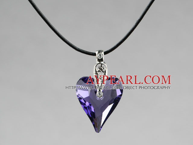 Simple Style 27mm Purple Austrian Crystal Heart Pendant Necklace