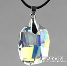 Simple Style 28mm White with Colorful Austrian Crystal Rounded Rectangle Pendant Necklace