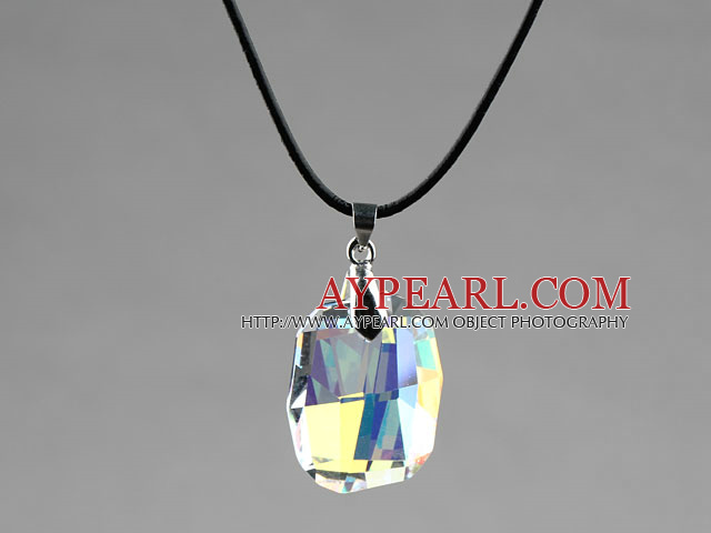 Simple Style 28mm White with Colorful Austrian Crystal Rounded Rectangle Pendant Necklace