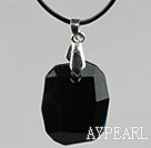 Simple Style 28mm Black Austrian Crystal Rounded Rectangle Pendant Necklace