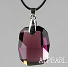 Simple Style 28mm Purple Red Austrian Crystal Rounded Rectangle Pendant Necklace