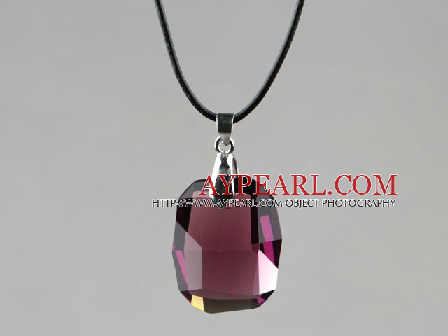 Simple Style 28mm Purple Red Austrian Crystal Rounded Rectangle Pendant Necklace