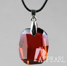 Simple Style 28mm Red Austrian Crystal Rounded Rectangle Pendant Necklace