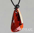 Simple Style 39mm Wine Red Color Lean Drop Shape Austrian Crystal Pendant Necklace