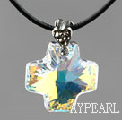 Simple Style 18mm White with Colorful Austrian Crystal Cross Pendant Necklace