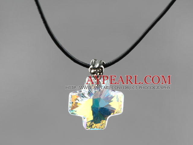 Simple Style 18mm White with Colorful Austrian Crystal Cross Pendant Necklace
