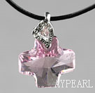 Simple Style 18mm Pink Purple Color Austrian Crystal Cross Pendant Necklace