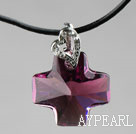 Simple Style 18mm Purple Red Color Austrian Crystal Cross Pendant Necklace