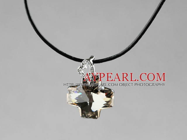 Simple Style 18mm Smoky Color Austrian Crystal Cross Pendant Necklace