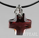 Simple Style 18mm Wine Red Color Austrian Crystal Cross Pendant Necklace