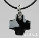 Simple Style 18mm Black Austrian Crystal Cross Pendant Necklace
