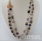 Wholesale white crystal amethyst black rutilated quartz natural agate flower necklace