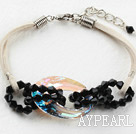 Wholesale Simple Style Black Crystal and Austrian Crystal Donuts Bracelet with White Cord