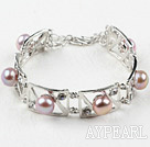 Fashion Style Natural Purple Pearl Metal Bangle Bracelet with Adjustable Chain