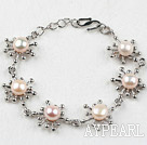Fashion Style Pink Freshwater Pearl Flower Metal Bracelet with Adjustable Chain