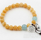 8-10mm Round Topaz Beaded Elastic Bangle Bracelet with Sterling Silver Lotus Accessories