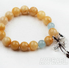 10-12mm Round Topaz Beaded Elastic Bangle Bracelet with Sterling Silver Lotus Accessories