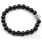 Classic Design 8mm Round Black Agate Elastic Bangle Bracelet with S990 Pure Silver Snail Accessory