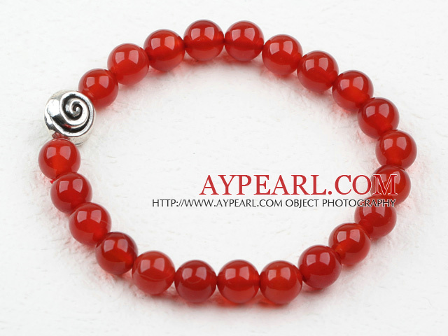 Classic Design 8mm Round Carnelian Elastic Bangle Bracelet with S990 Pure Silver Snail Accessory
