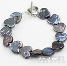 Black Color Heart Shape Rebirth Pearl Bracelet with Metal Toggle Clasp