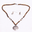 Wholesale Simple Style Faceted Tiger Eye Stone Beads Jewelry Set(Necklace With Matched Earrings)