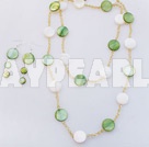 Fashion Long White And Green Disc Shell Necklace And Earrings Sets