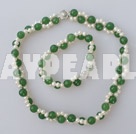 double strand white pearl and aventurine necklace bracelet set 