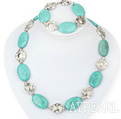 turquoise tibet silver necklace bracelet set with moonlight clasp