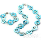 Wholesale Popular Blue Donut Shell And Round Amazon Stone Beaded Set (Necklace With Matched Bracelet)