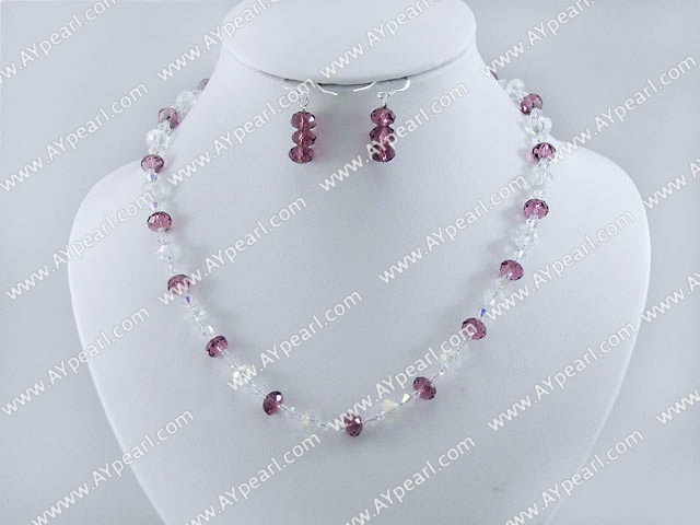 Fashion White And Purple Crystal Set(Necklace With Matched Earrings)