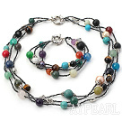 Fashion Natural Multi Color Mixed Round Stone Jewelry Sets (Necklace With Matched Bracelet)