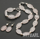 Wholesale Fashion Freshwater Pearl And Rose Quartz Necklace Bracelet Earrings Set
