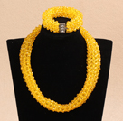 Luxurious Sparkly Multi Layer Yellow Cyrstal Chunky Costume Party Jewelry Set (Necklace & Bracelet)